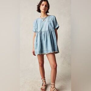 Free People Light Blue Babydoll Top
